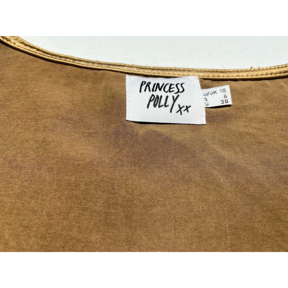 Princess Polly Jamison Reid Womens Size 6 Bronze Satin Tie Front Crop Blouse - Picture 3 of 3